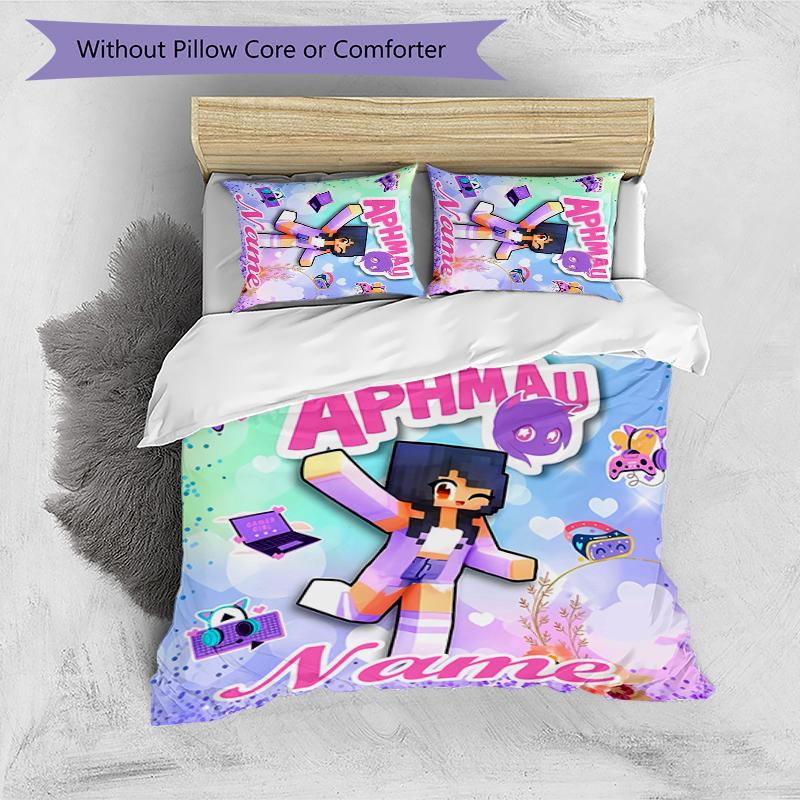 Set Biancheria da Letto Aphmau Personalizzato con Nome 3 Pezzi Copripiumino Chiusura Include 1 Copripiumino & 2 Federe per Tutte le Stagioni Decorazione Camera da Letto