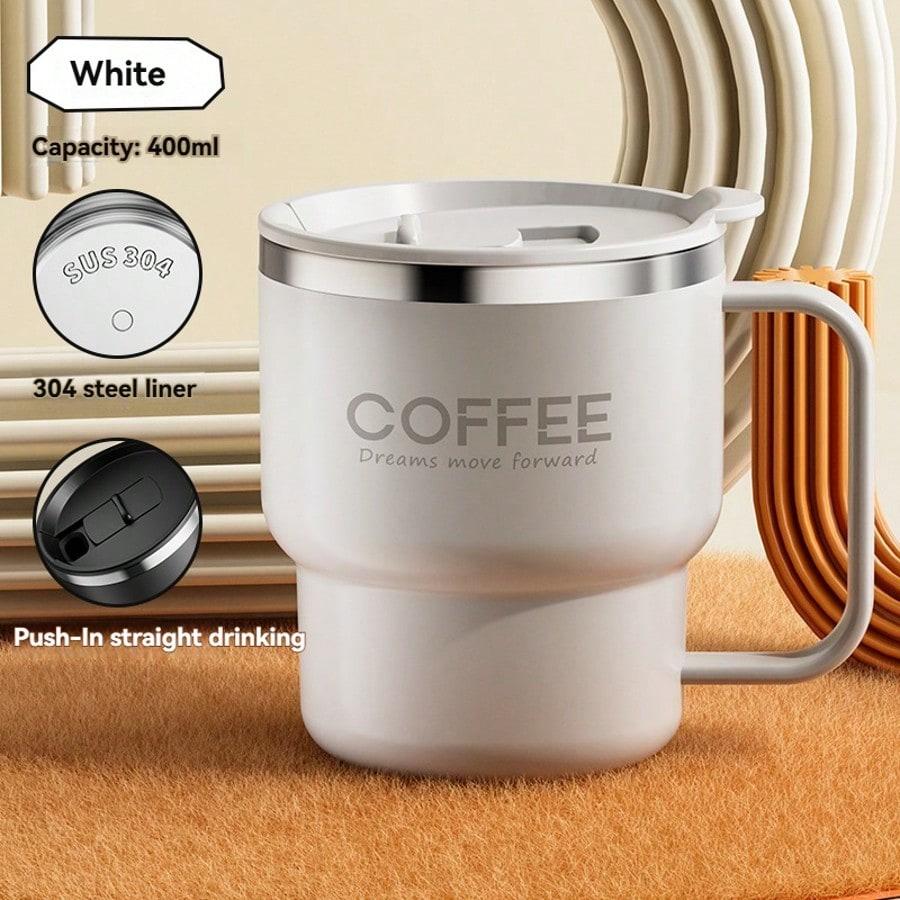304 Stainless Steel Coffee Mug with Handle & Lid, Double Layer Thermal Insulated Coffee Cup, Anti-Scalding Milk Tea Water Cup