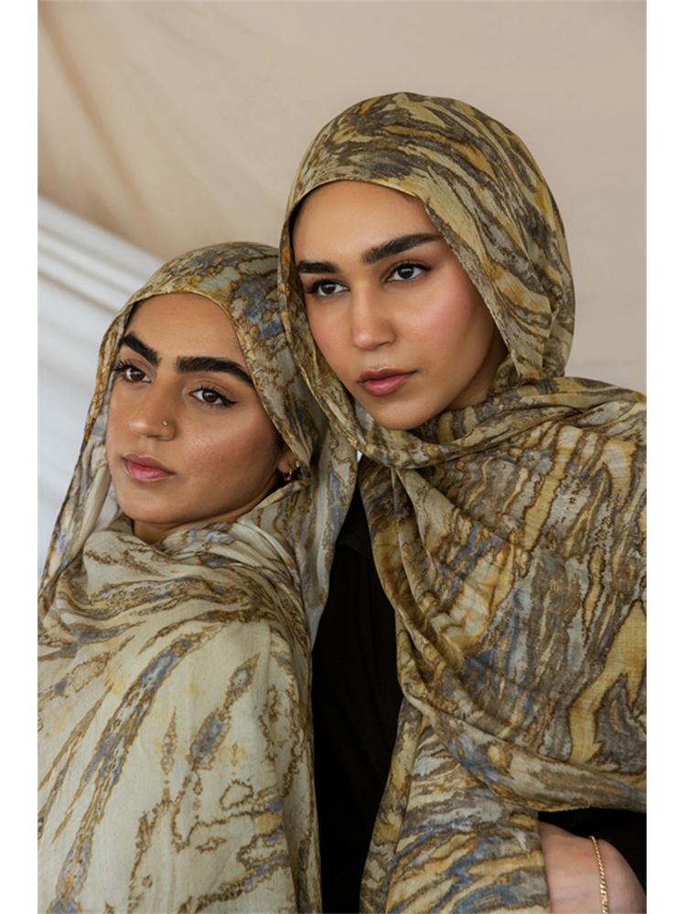 New Print Voile Scarf Vintage Muslim Hijab for Women Lightweight Sunscreen Head Wrap Beach Shawl Boho Travel Accessory