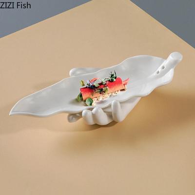BRCreative White Tableware Leaf Plate Buddha Hand Plate Hotel Restaurant Dessert Sushi Plate Nordic Home Kitchen Ceramic TablewareEY