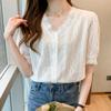 Sommer Kurzarm Spitze V-ausschnitt Bluse Shirt Frauen Tops J179