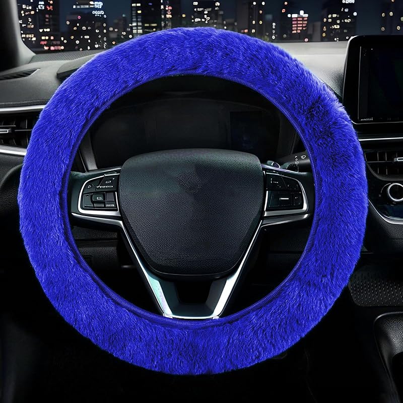 Furry Car Steering Wheel Cover, Fluffy Cover, Soft Warm Plush Non-Slip, 14 1/2-15 Inch, For Women Girls, Pink