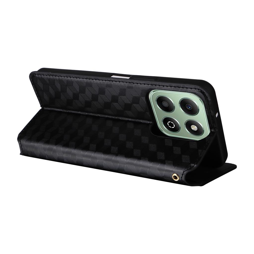 For Honor X6b 4G Anti-Scratch PU Leather Case Rhombus Imprinted Wallet Stand Phone Cover