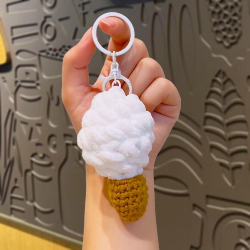 Handmade Woolen Woven Ice Cream Keychain, Simulated Ice Cream Cone Bag, Small Pendant, Cute Hanging Decoration, Small Gift