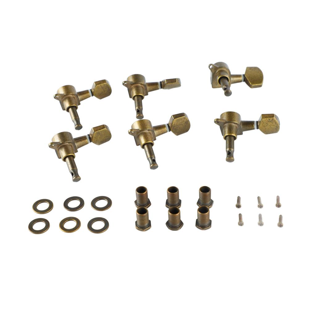 6PCS Guitar String Tuning Pegs 6 Right Big Bronze Square Knobs Tuning Keys Enclosed Locking Tuners for Electric Or