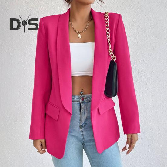 Dámský oblekový kabát jaro podzim jednobarevný business oblek kabát klopa dlouhý rukáv klopa kapsy otevřená přední bunda