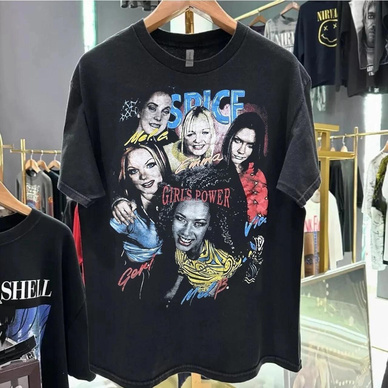 90s Spice Girls European Print Girls Power Black Short Sleeve S-5XL Unisex T-Shirt XL