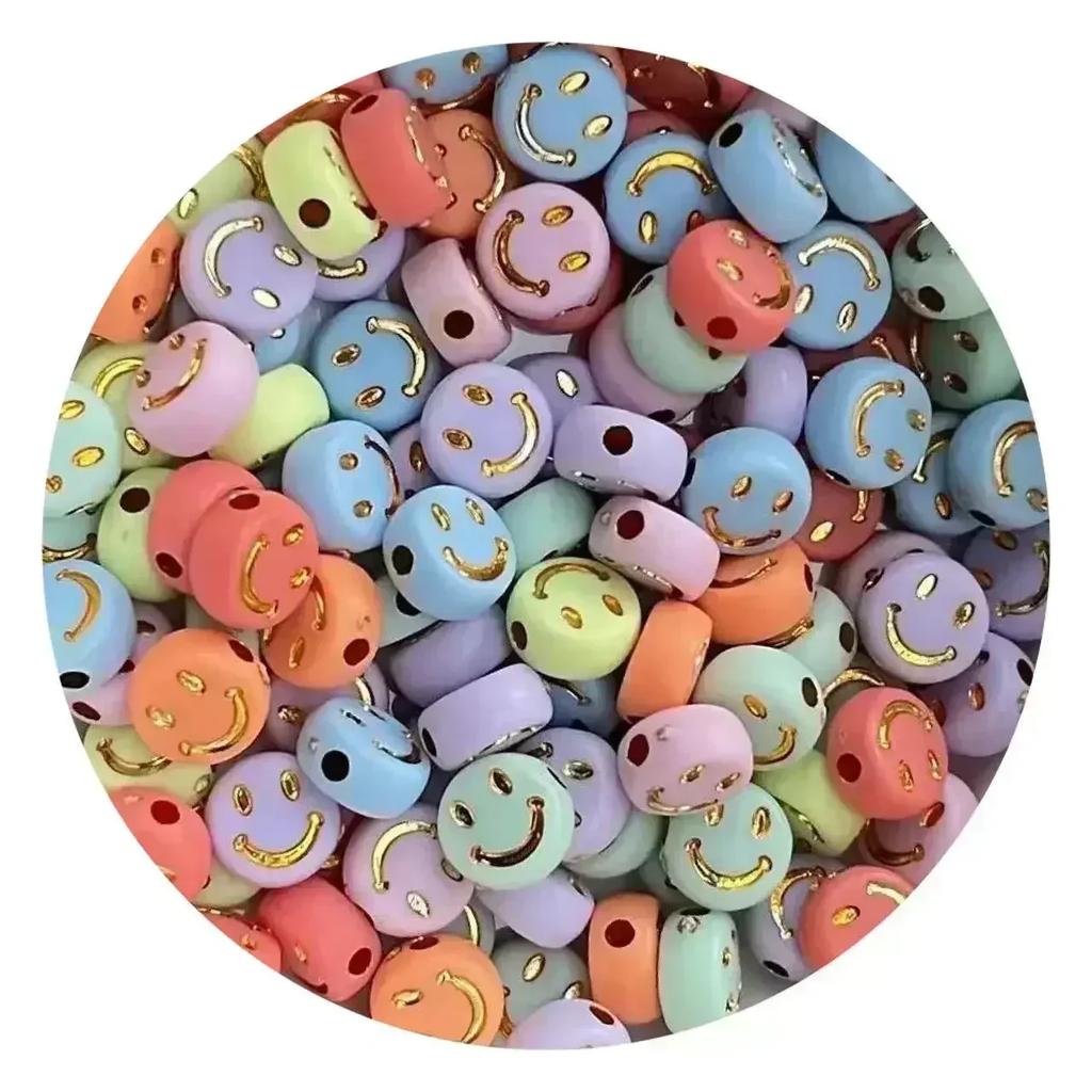 100-500PCS Mixed Colorful Acrylic Happy Face Beads Acrylic Smiling Face Spacer Beads for Bracelet Necklace DIY Jewelry Making