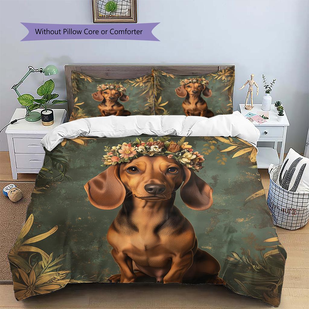 Vintage dog Pattern Bedding Quilt Set Quilt Cover Pillowcase Home Decoration Gift (1 * duvet cover + 2 * pillowcase, without core)