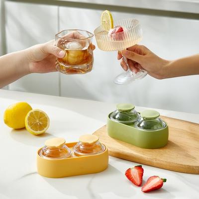 Large Ice Ball Maker 2 Inch Round Ice Cube Tray with Lid Easy Release Silicone 2 Balls Sphere Ice Mold for Whiskey Bourbon Cocktail