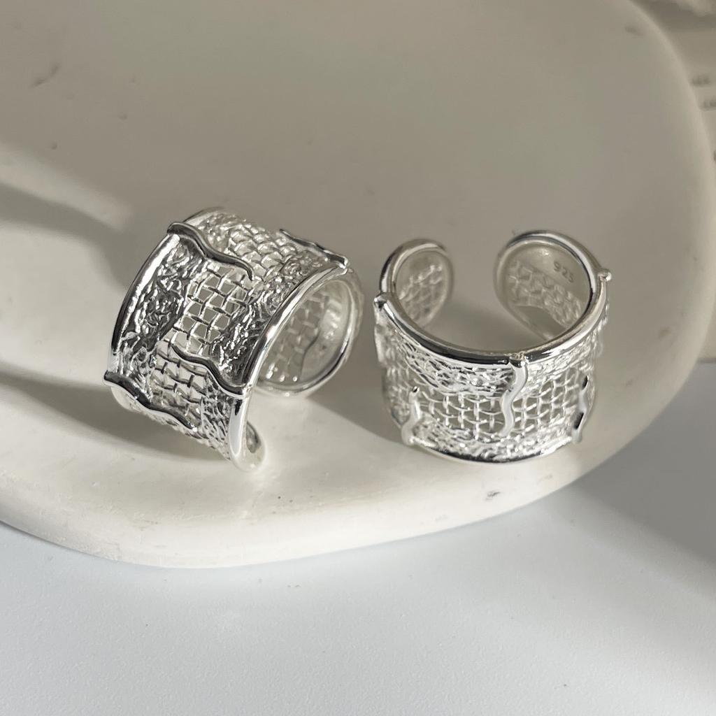 925 Sterling Silver Rings for Women Couple Minimalist Handmade Simple Hollow Wide Ring Fine Jewelry Gift Prevent Allergy