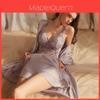 Satin Nightwear For Women With Deep V Neck And Floral Embroidery Design For Lounge And Sleep