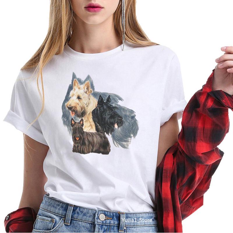 Cute Cartoon T-shirts for Women Harajuku Kawaii Scottish Terrier Animal Print Tee Shirt Femme Summer Cute Tops Dog Lover T Shirt