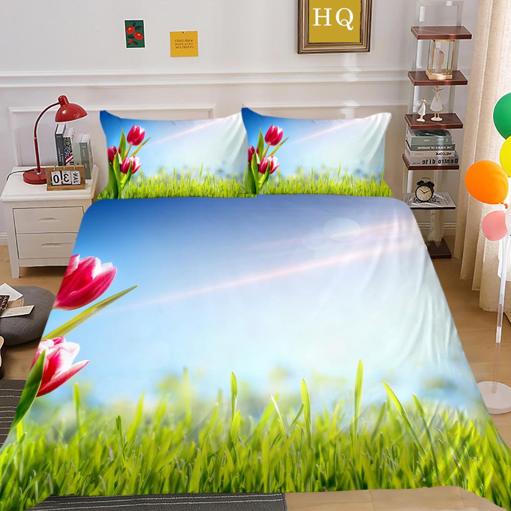 3D Flowers Printing Bed Cover King Size Bed Clothes Polyester Bedspreads Girl Fashion Home Bedclothes