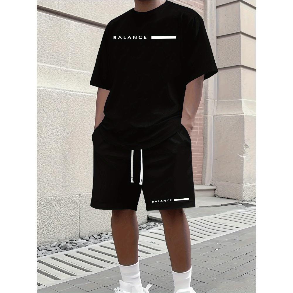2026 Casual Men's Set Summer Apparel Color-Blocked Short-Sleeve Top Relaxed Drawstring Shorts Stylish Streetwear Ensemble