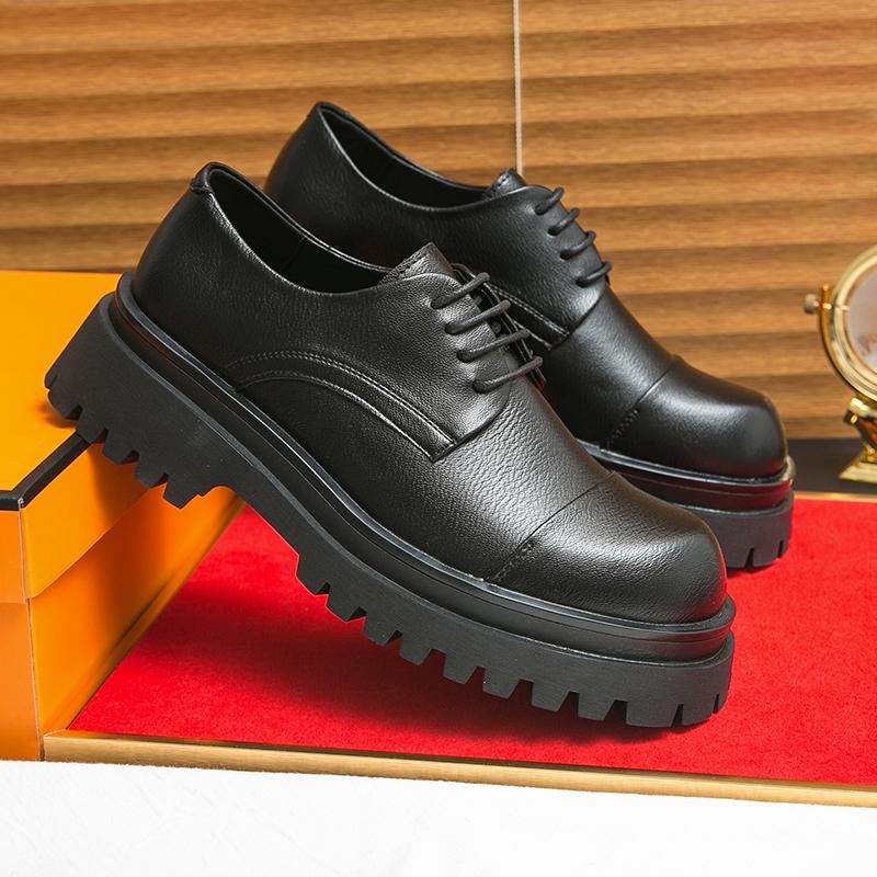 Men Oxfords Black Dress Derbys Platform Elevator Shoes Formal Business Shoes Height Increase Black Thick Sole Leather Shoes