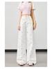 2026 Spring/Summer Women's Plus Size High-Waisted Wide-Leg Jeans with Floral Embroidery - White, Slimming, Versatile