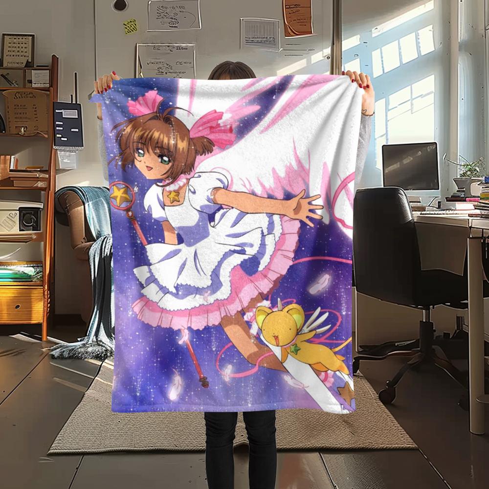 1Pc Anime Sakura Print Flannel Blanket, High Quality Comfortable for All Seasons, Home Decor, Warmth and Comfort, Perfect for Christmas Gifts