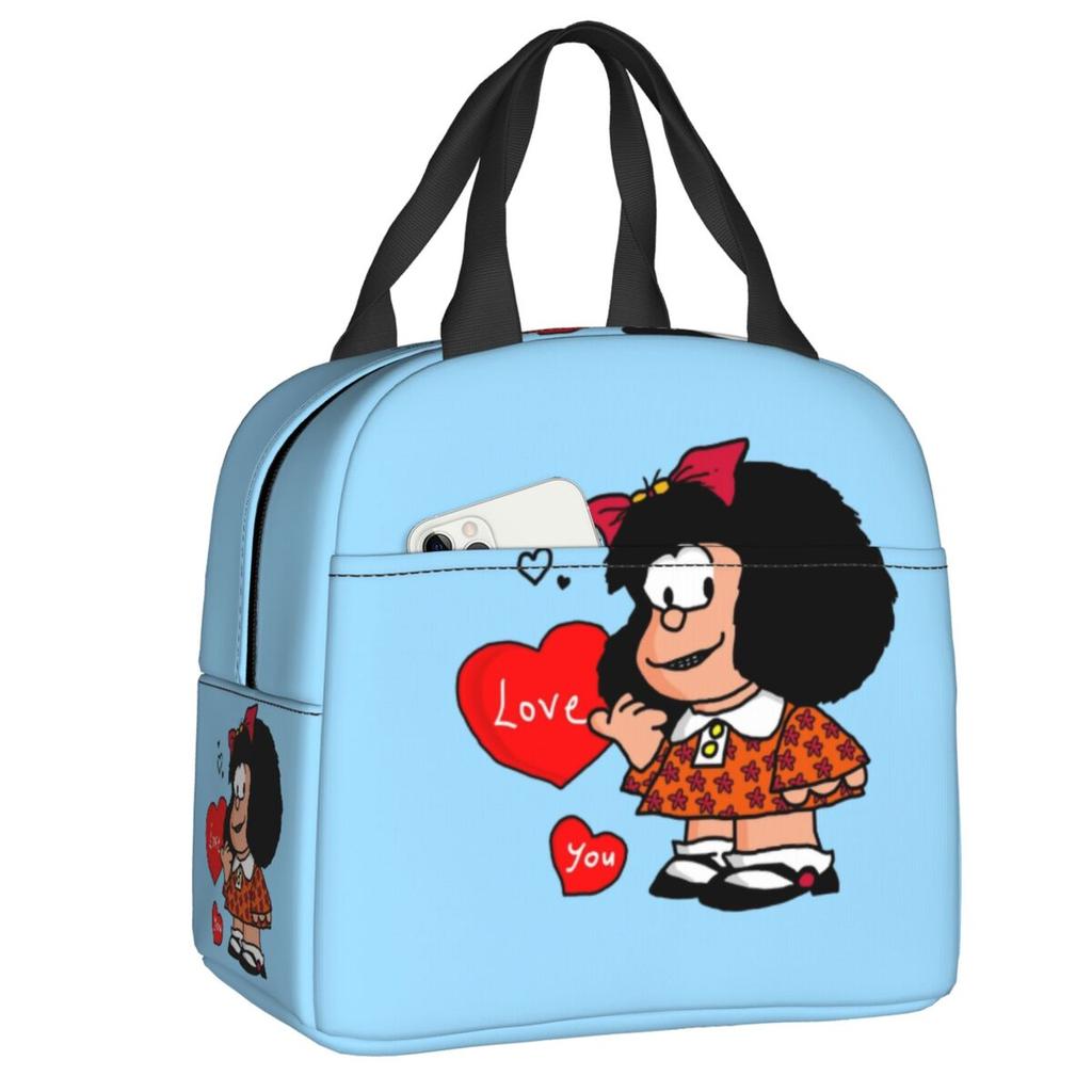 Maßgeschneiderte Mafalda Manga Thermoisolierte Lunchtaschen Damen Argentinien Cartoon Tragbarer Lunchbehälter für Reiseaufbewahrung Lebensmittelbox