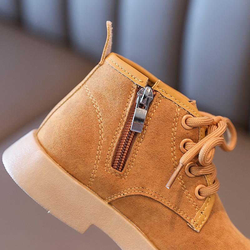 Girls' Short Boots British Style Children's Plush Boots Autumn and Winter Style Little Girl Leather Boots Boys Warm Short Boots