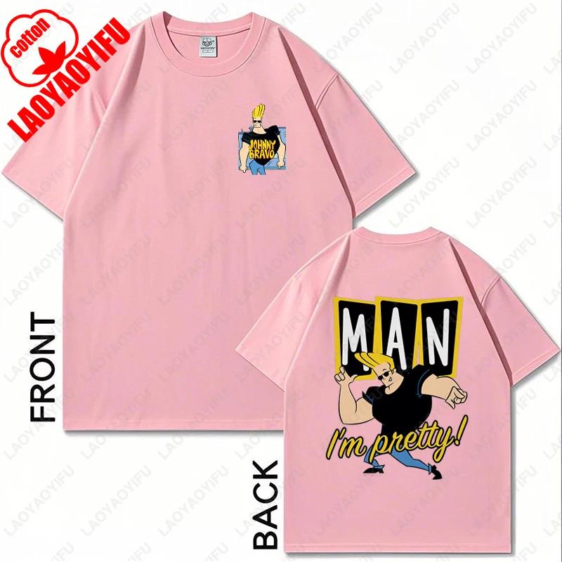 Vintage Cartoon Network Johnny Bravo Was Here Reckless Cotton Tshirt Im Pretty Graphic Print Tops Unisex Women Streetwear Tee Gift