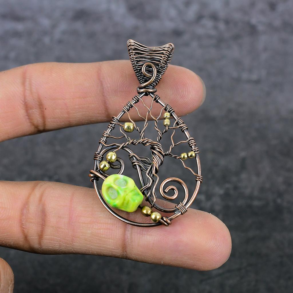 Naturlig Mosaik Jaspis Ädelsten Koppartråd Lindad Gåva Smycke Hänge 2,25" L7C65