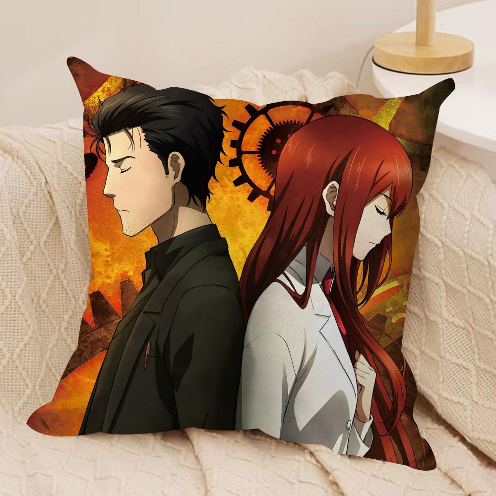 SSteins Gate Cushion Cover Silky Short Plush Invisible Zipper Dustproof Sofa Pillow Case For Home Decor