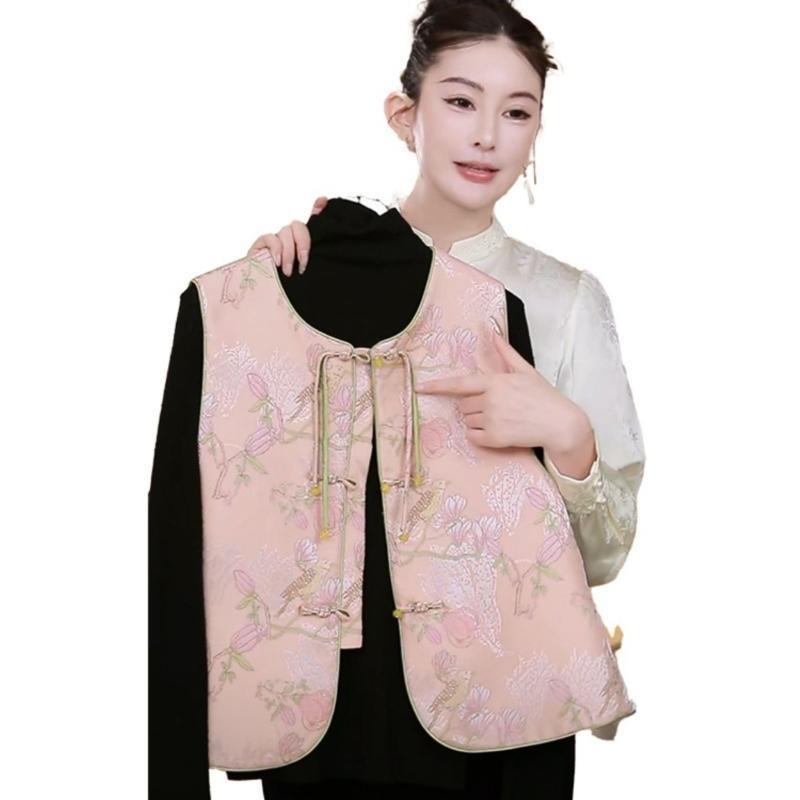 Vest embroidery 2025 new large size pink retro vest women's top
