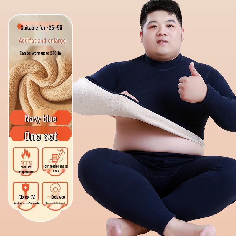 Men's Thermal Fleece-Lined Mid-Neck Underwear Set for Cold Weather