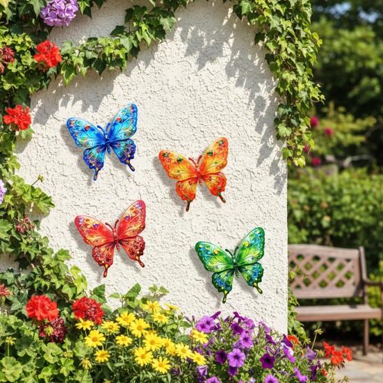 Yousheng Metall Schmetterling Wanddeko Außen Zaun Wandkunst Skulptur 3D Eisen Schmetterling Hängende Dekoration für Frühling Garten Terrasse Balkon Haus Hof