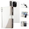 For iPhone 16 Pro Max Case Zipper Pocket Wallet Color Splicing Leather Flip Phone Cover with Straps