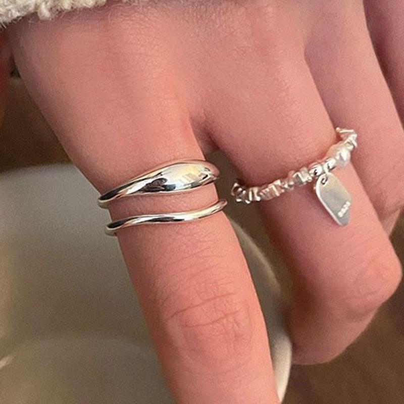 BF CLUB 925 Sterling Rings for Women Simple Geometric Handmade Irregular Vintage Double Layered Ring Allergy For Birthday Gift