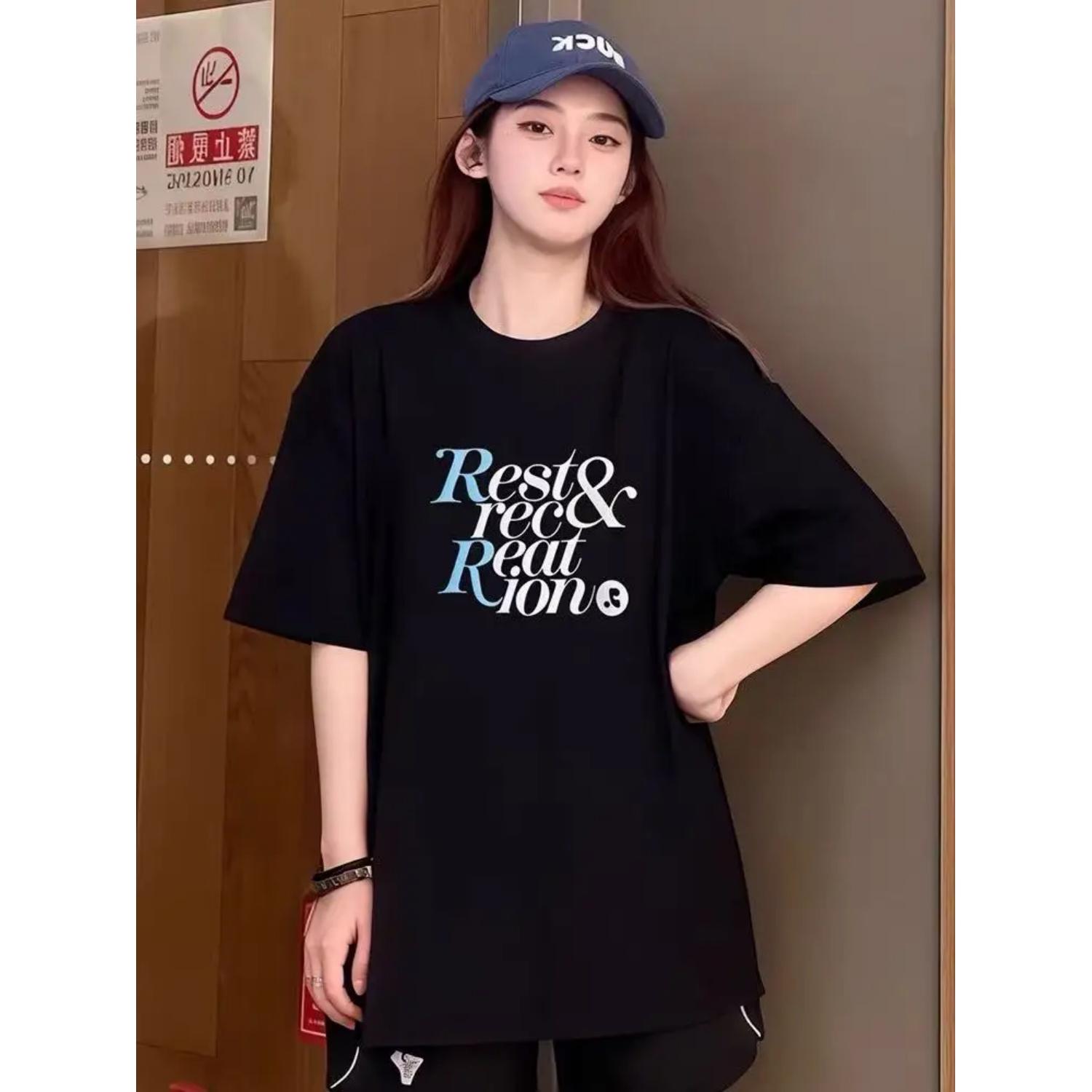 

Republic of Korea Rest&Recreation Niche Fashion Brand Short Sleeve T-shirt Men and Women Loose Heavy Cotton Ins Couple Outfit S чёрный