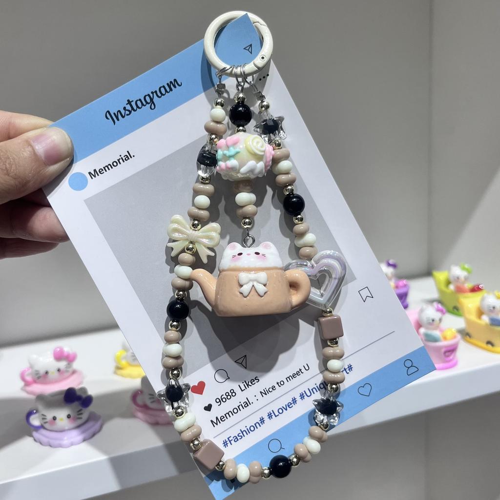 Mobile Phone Chain, Hand-painted Bead Side Rice Bead Mobile Phone Chain Hug Series Teapot Pendant