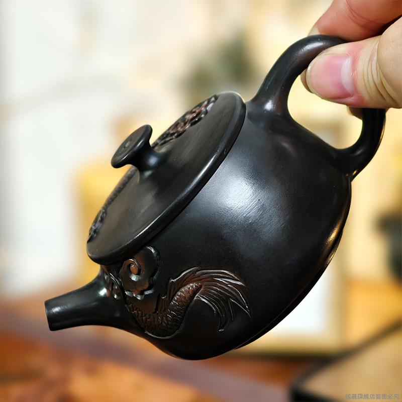 Dragon Purple Pottery Vintage Handmad Teapot Ceramic Carve Kung Fu Teapot Single Teapot Pu'er Tea Making Tea Sets Tea Pot