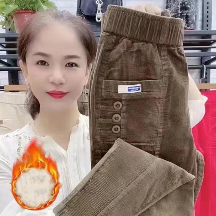 

Жіночі осінньо-зимові потовщені вельветові штани гаремного крою з високою посадкою, що облягають, зі звуженими штанинами 3XL кавовий