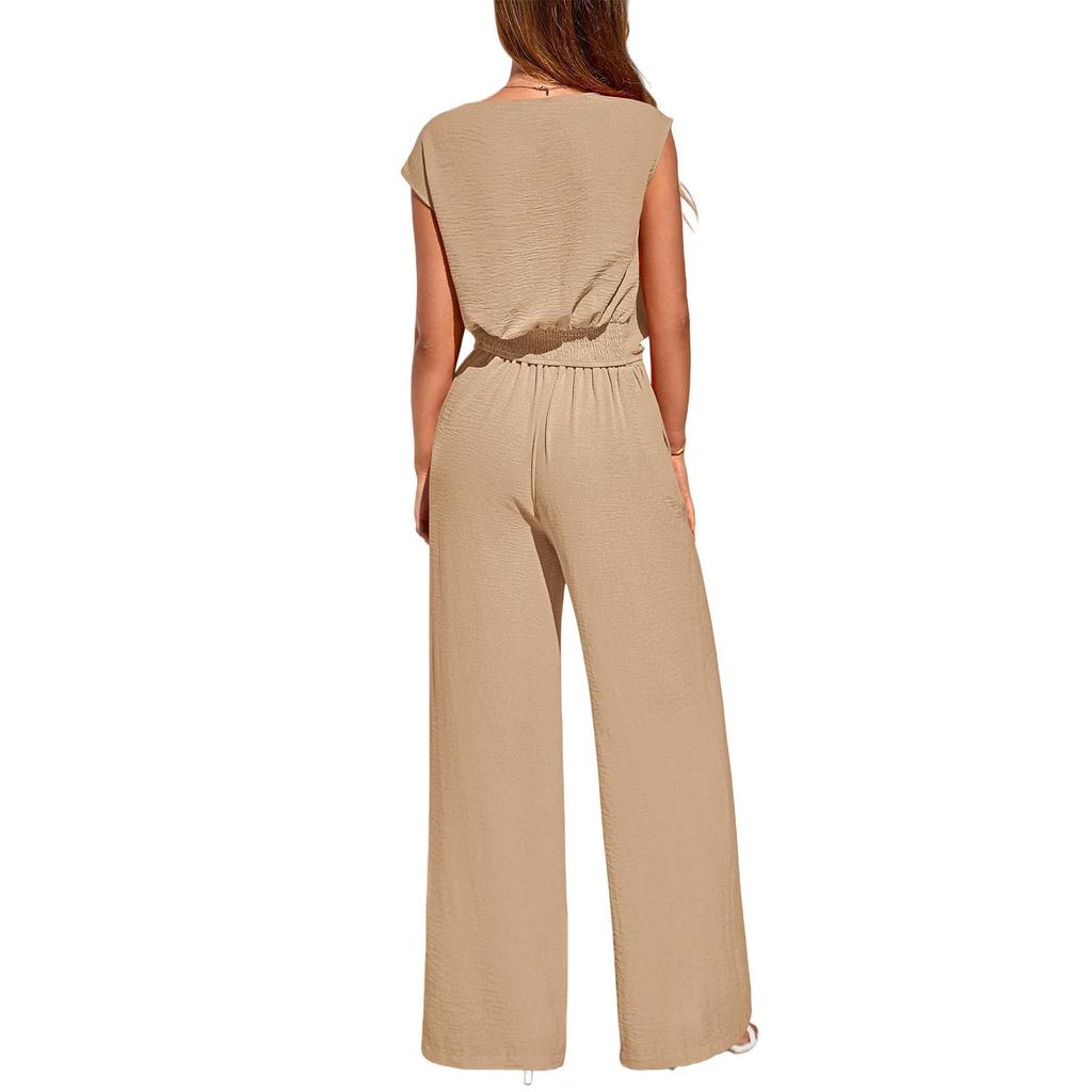 2026 Sleeveless V-neck Lace-up Women's Set: Cropped Wide-leg Pants for Spring/Summer Casual Fashion