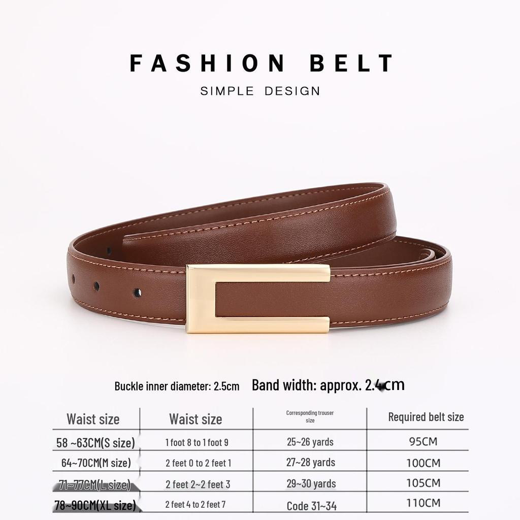 Women's Fashionable Gold Buckle Leather Belt - Versatile Cowhide Waistband for Dresses and Pants