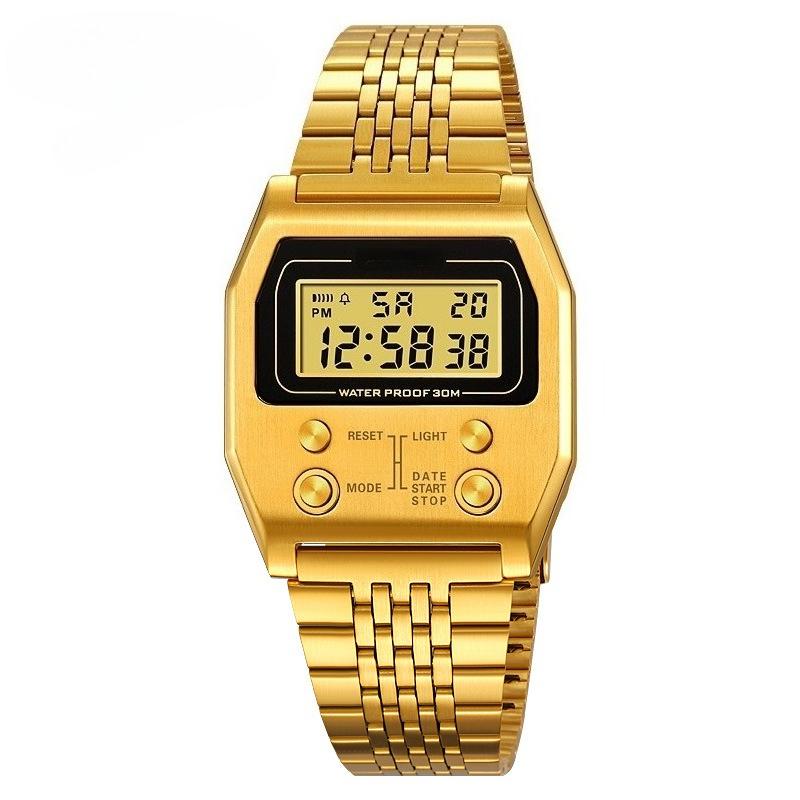 Mens Wristwatches Stainless Steel Sport Retro LED Electronic Waterproof Digital Watch