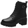 Soft leather thick-soled Martin boots, new medium boots, medium heel heel heel heel short boots, autumn and winter velvet.