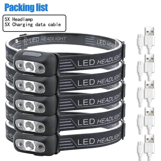 Mini Rechargeable Sensor Headlamp Waterproof Work Light Built-in Battery USB Rechargeable Head Flashlight Camping Search Light