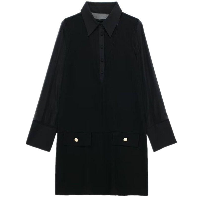 

Модный стиль Весна Новое поступление Женская одежда Легче всего сочетать Черное полупрозрачное лоскутное миди-платье-юбка 9878276 800 Black L