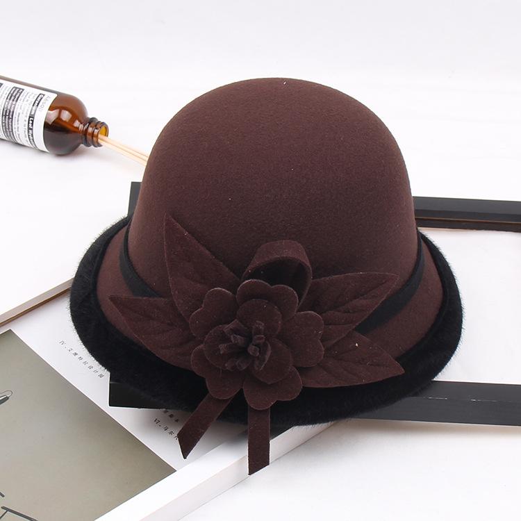 2022 Autumn And Winter Woolen Hat Women'S Casual Wide-Brimmed Top Hat, Flower Dome Fashion Hat