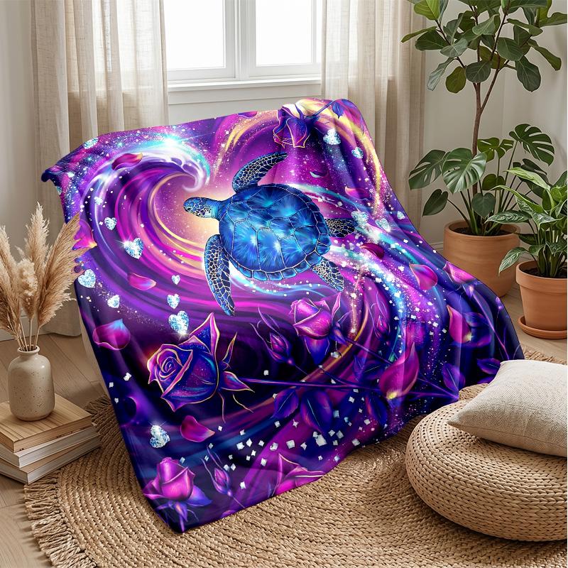 Jeweled Turtle Garden Theme blanket Lightweight Warm Flannel Blanket Decorative Throw Blanket for Home Decoration