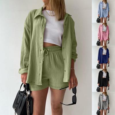 Two Piece Women's Summer Muslin Blouse Shirt And Shorts Clothes Two Piece Set Beach Outfit Set Two Piece Set Women
