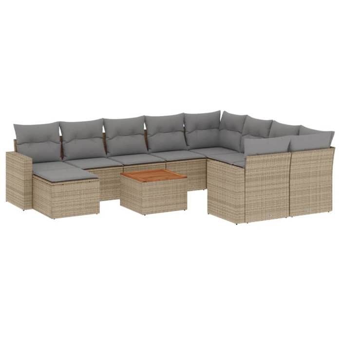 VidaXL Garden Lounge Set 11 Pcs with Beige Cushions Wicker 3224414