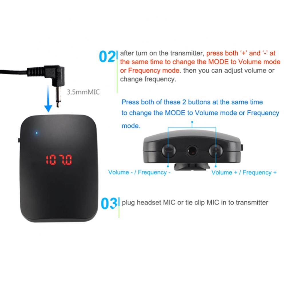 Teacher Wireless Microphone FM Radio Transmitter Headset Collar Tourist Guide Clip MIC Lecture Conference Microphone Set