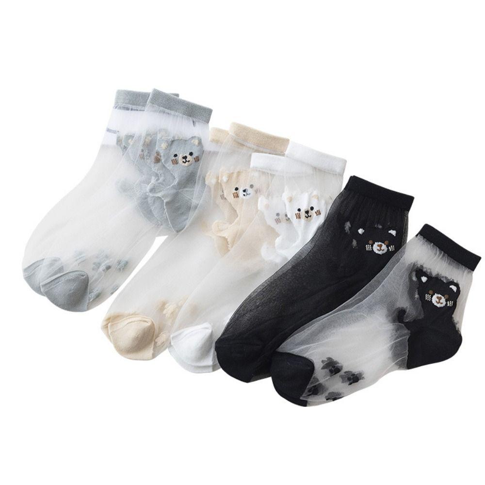 5Pairs Transparent Cat Crystal Silk Sock Non-Slip Breathable Nylon Ultra-thin Socks Hosiery All-match Tube Socks for Women