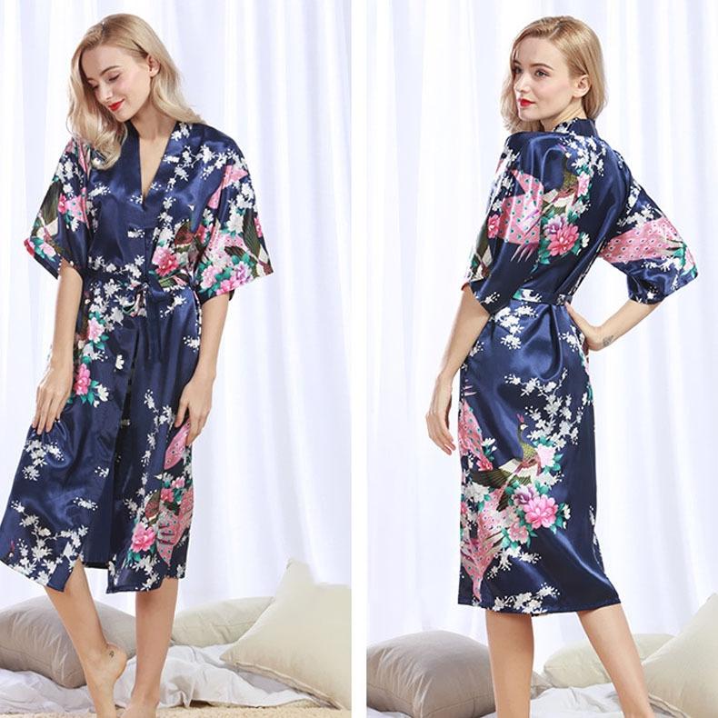 GMXIA Summer Women's Bathrobes, Wedding Bridesmaids, Silk Bathrobes, Printed Silk Pajamas, Thin Women's Home Wear Pajama