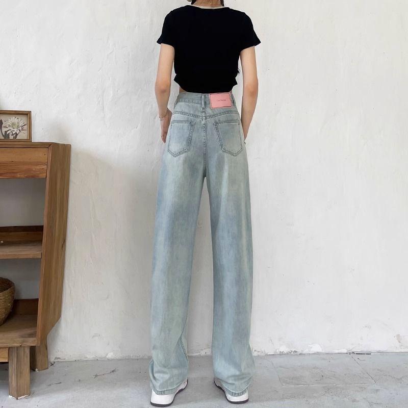 

Джинсы широкие женские летние тонкие новые дизайнерские кожаного бренда маленькие свободные с высокой посадкой узкие прямые брюки XS